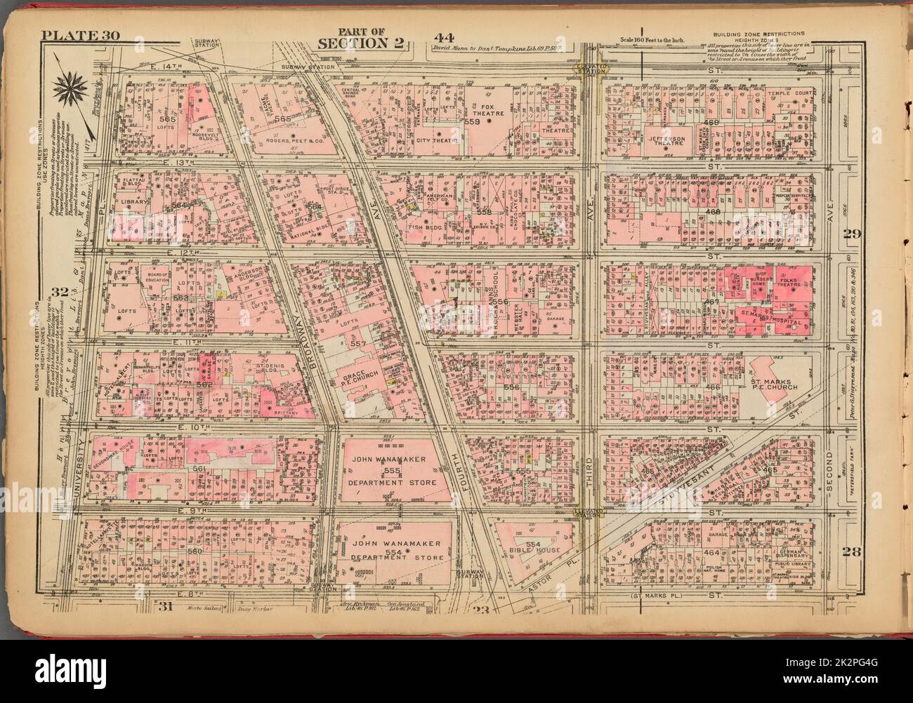 Cartographie, cartes. 1927. Lionel Pincus et Princess Firyal Map Division. Immobilier , New York (État) , New York, Manhattan (New York, New York) Plaque 30, partie de la section 2 : délimitée par la rue E. 14th, deuxième avenue, la rue E. 8th et la place University Banque D'Images