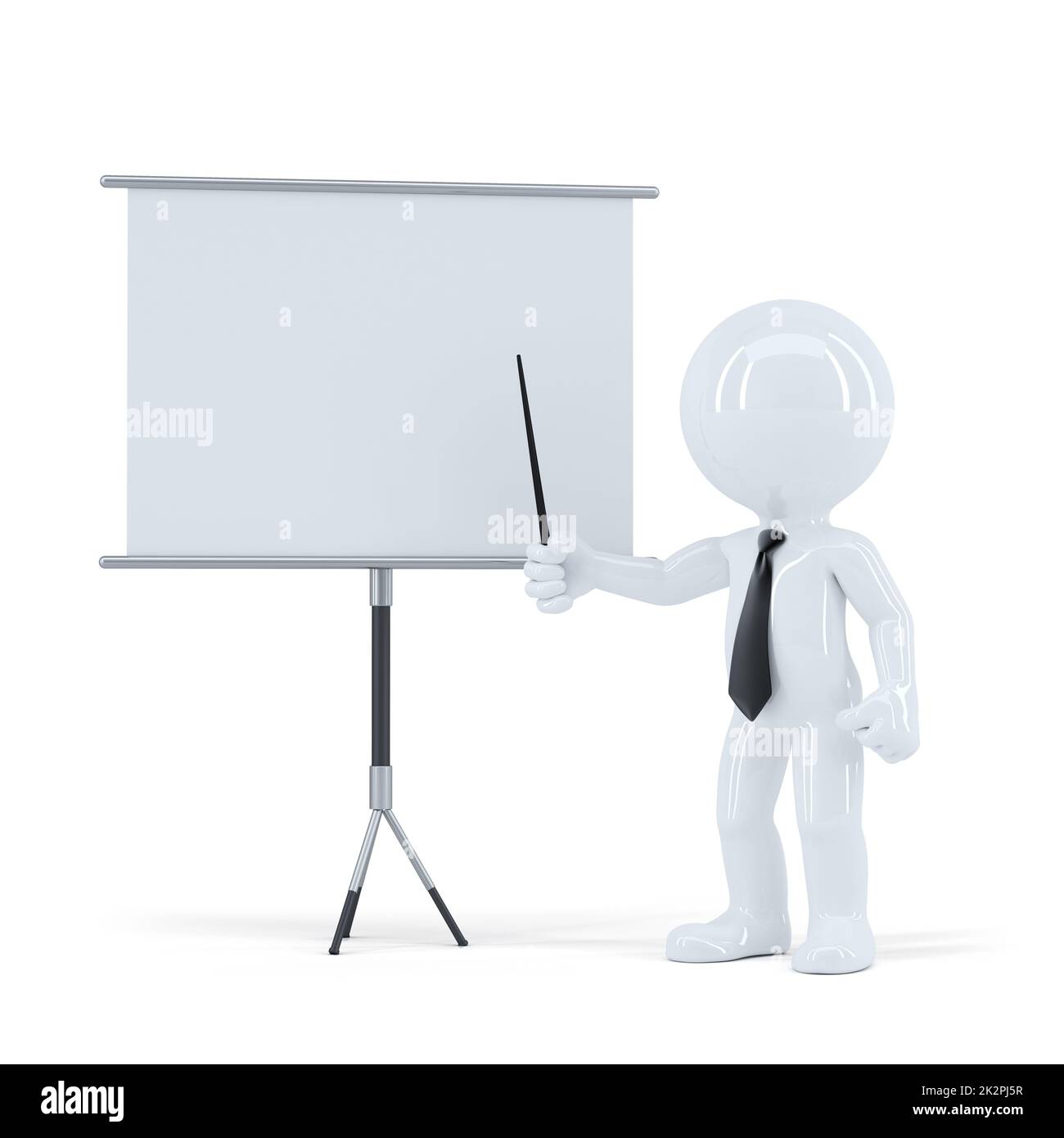 Présentation de l'entreprise. 3d man standing in front of a blank board. Isolées. Clipping path contient de la scène et du vide Banque D'Images