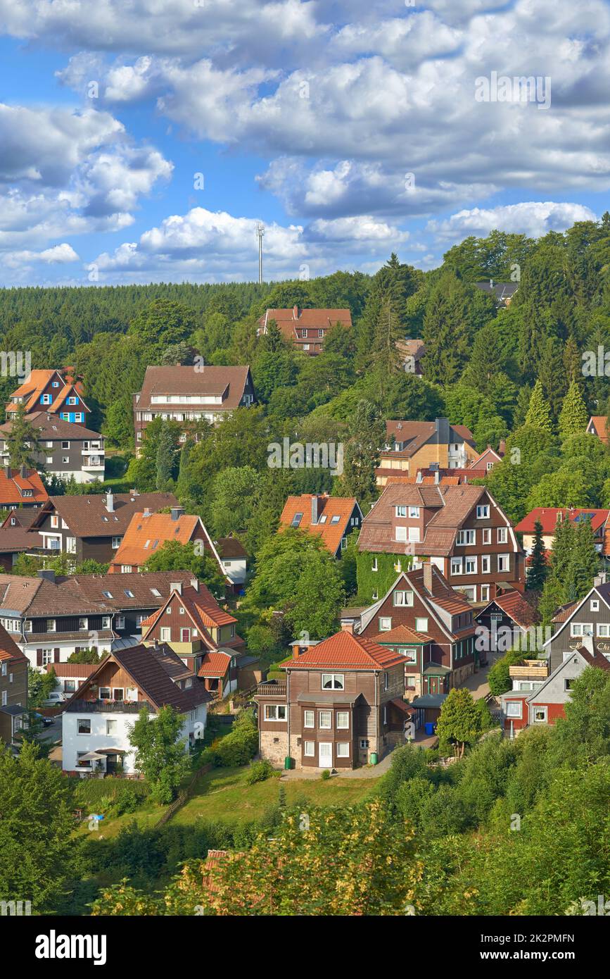 Village rural pittoresque à Hartz, Allemagne. Architecture historique et bâtiments en Allemagne de l'est. Banque D'Images