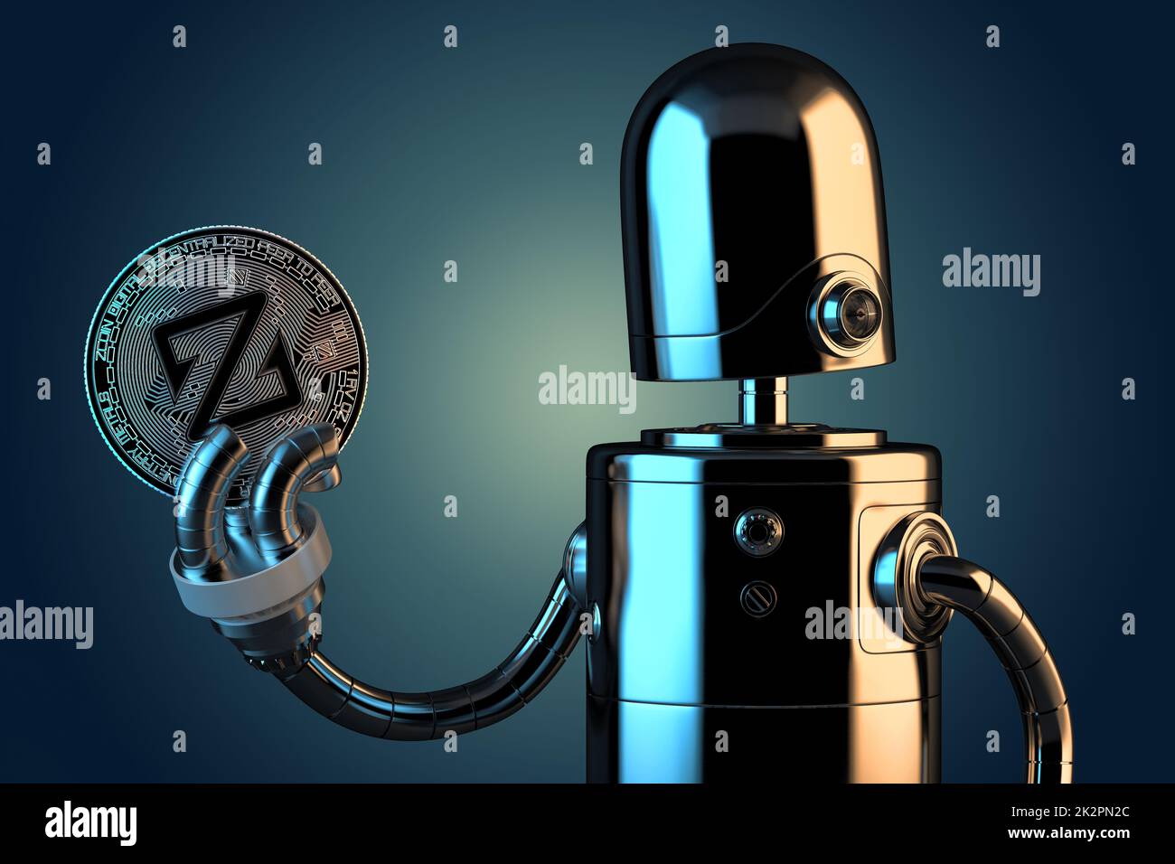 Robot tenant Zcoin.Concept de technologie.3D illustration Banque D'Images