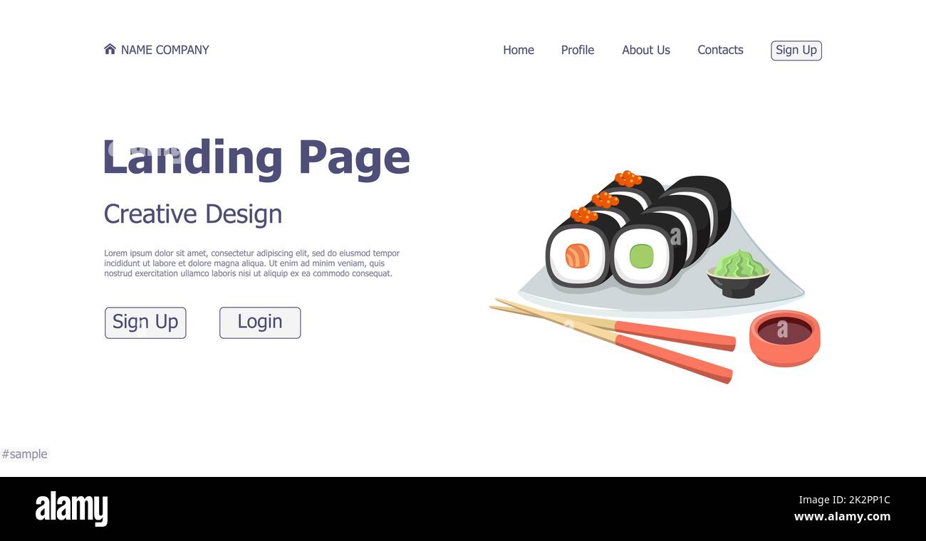 Design concept de sushi and rolls shop restaurant page d'arrivée - Vector Banque D'Images