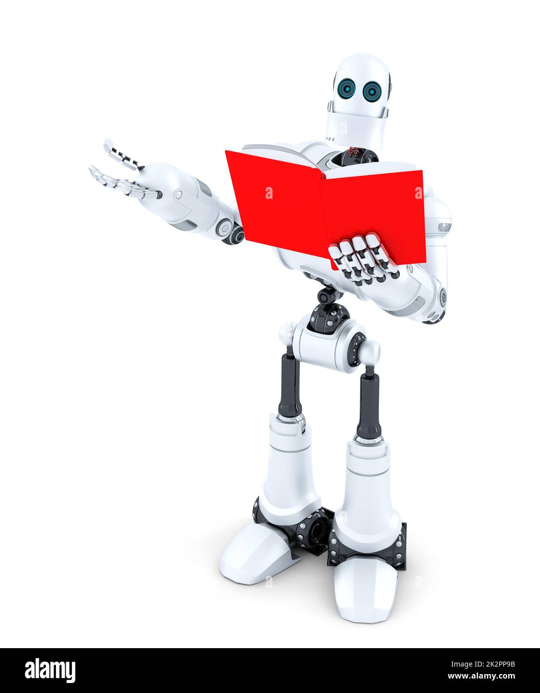 Robot avec livre. Isolé. Contient un masque Banque D'Images