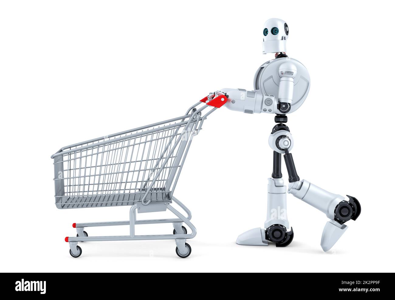 La marche du robot avec panier. Isolées. Contient clipping path Banque D'Images