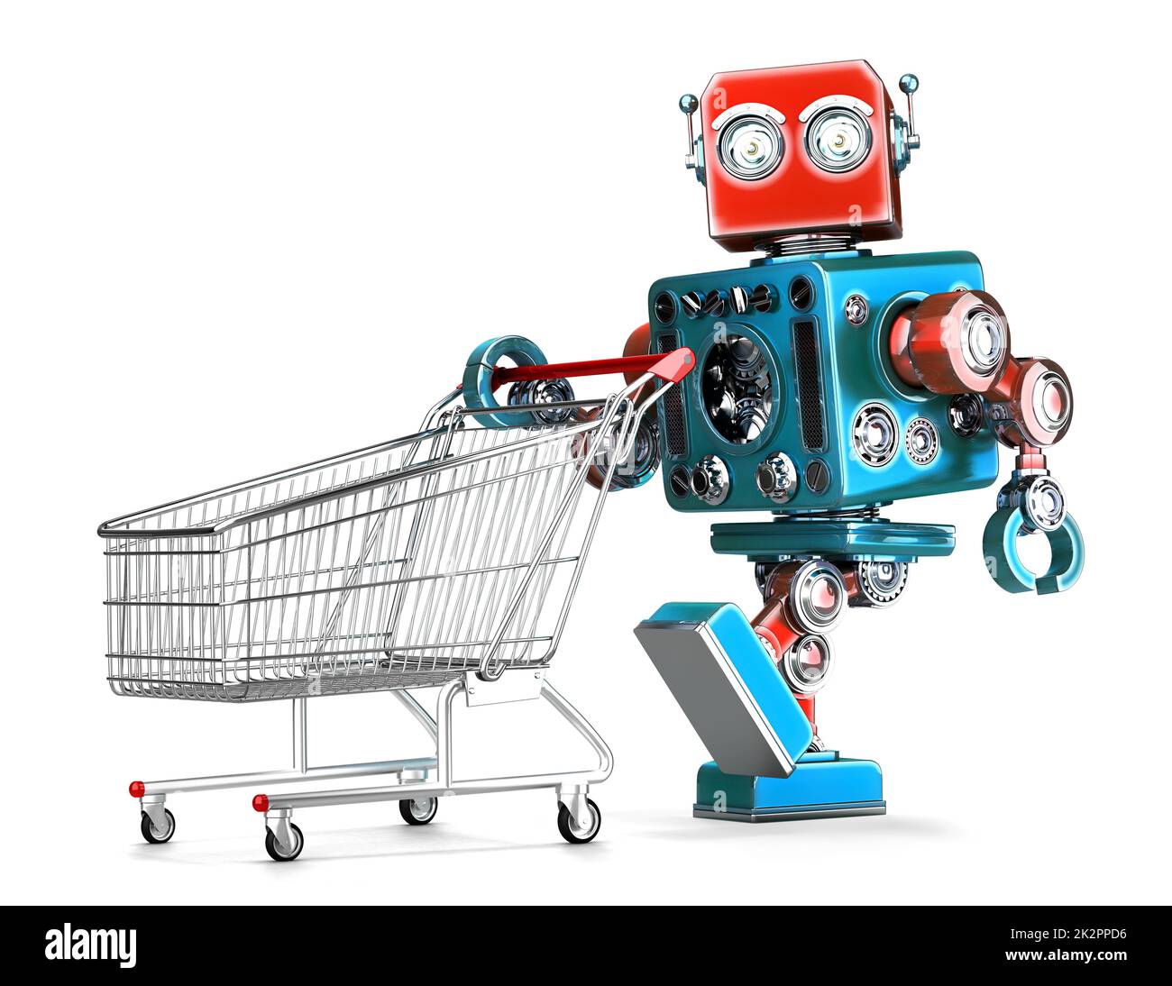 Robot rétro avec panier. Isolé. Contient un masque Banque D'Images