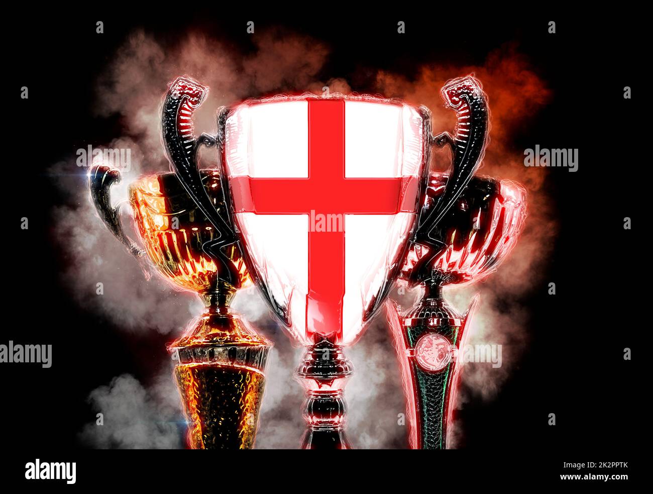 Coupe trophée texturée avec drapeau de l'Angleterre. 2D Illustration numérique Banque D'Images