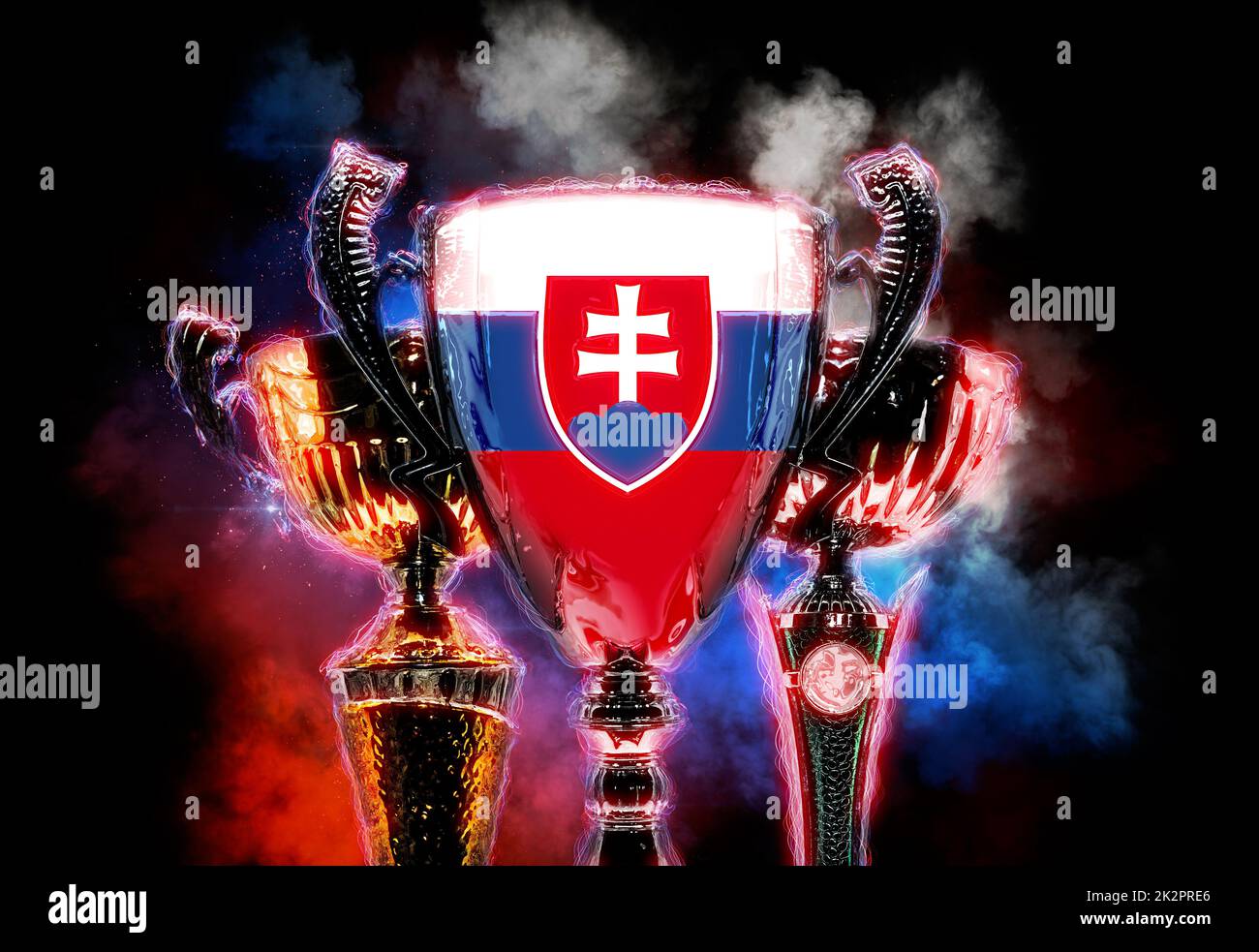Coupe trophée texturée avec drapeau de la Slovaquie. 2D Illustration numérique Banque D'Images