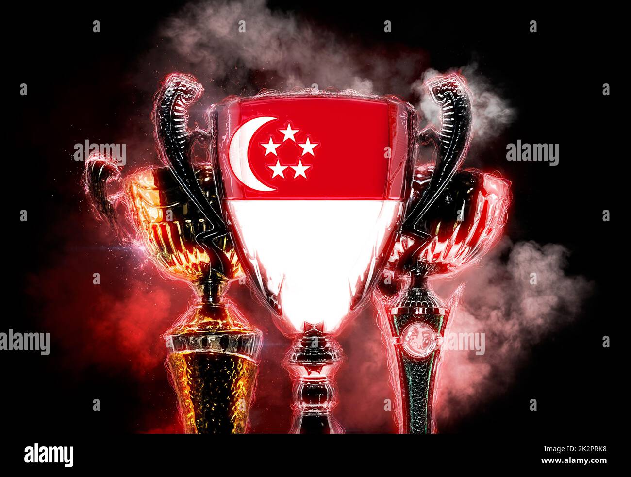 Coupe trophée texturée avec drapeau de Singapour. 2D Illustration numérique Banque D'Images