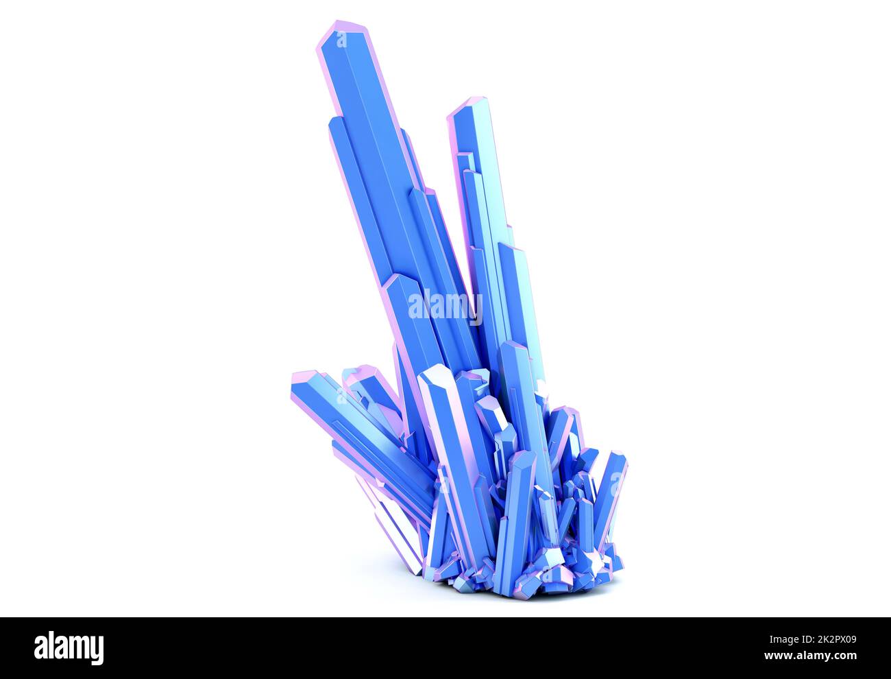 Groupe de cristaux de couleur bleue isolé sur fond blanc. 3D illustration Banque D'Images