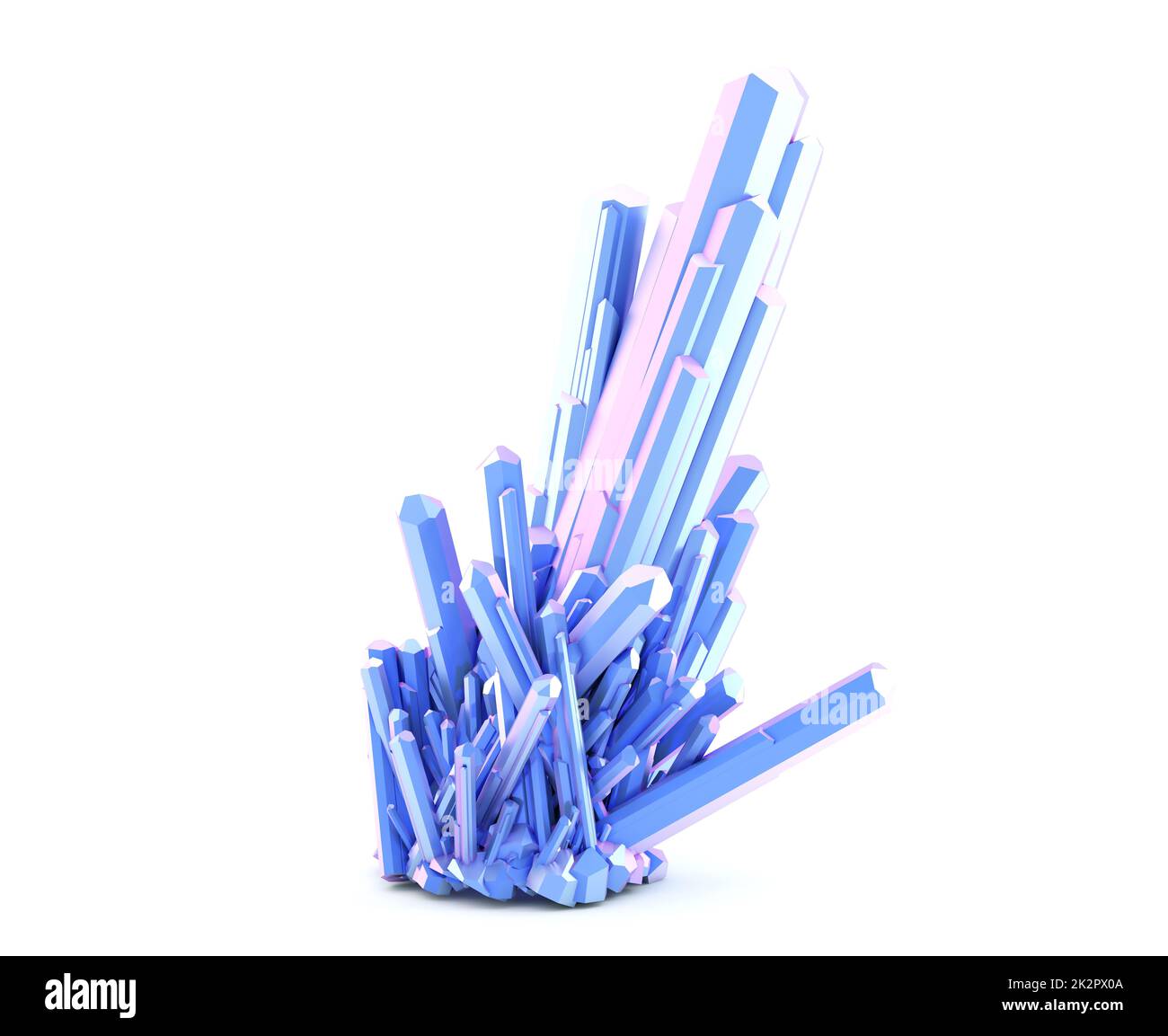 Groupe de cristaux de couleur bleue isolé sur fond blanc. 3D illustration Banque D'Images