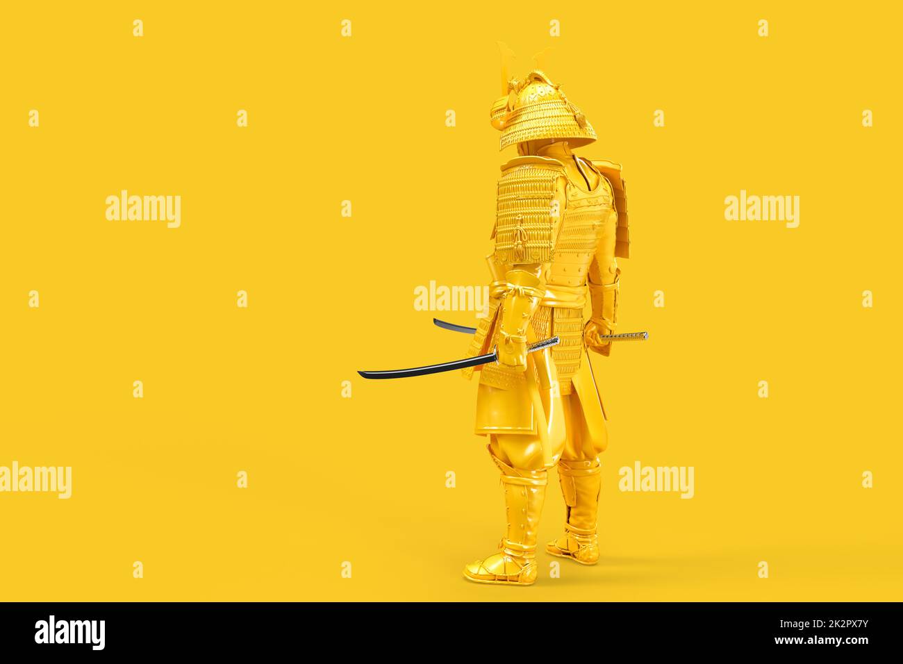 Vue arrière du guerrier Samurai en armure complète avec katana. Illustration 3D Banque D'Images