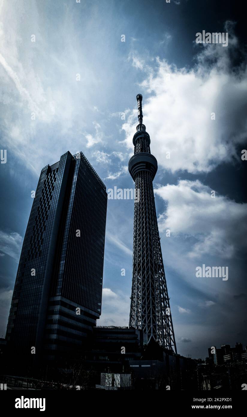 Tokyo Sky Tree et ciel nuageux Banque D'Images