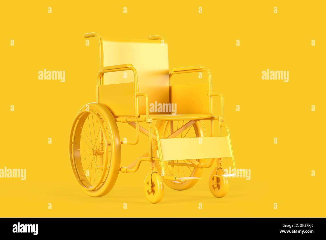 Fauteuil roulant jaune vide sur fond jaune. Illustration 3D Banque D'Images