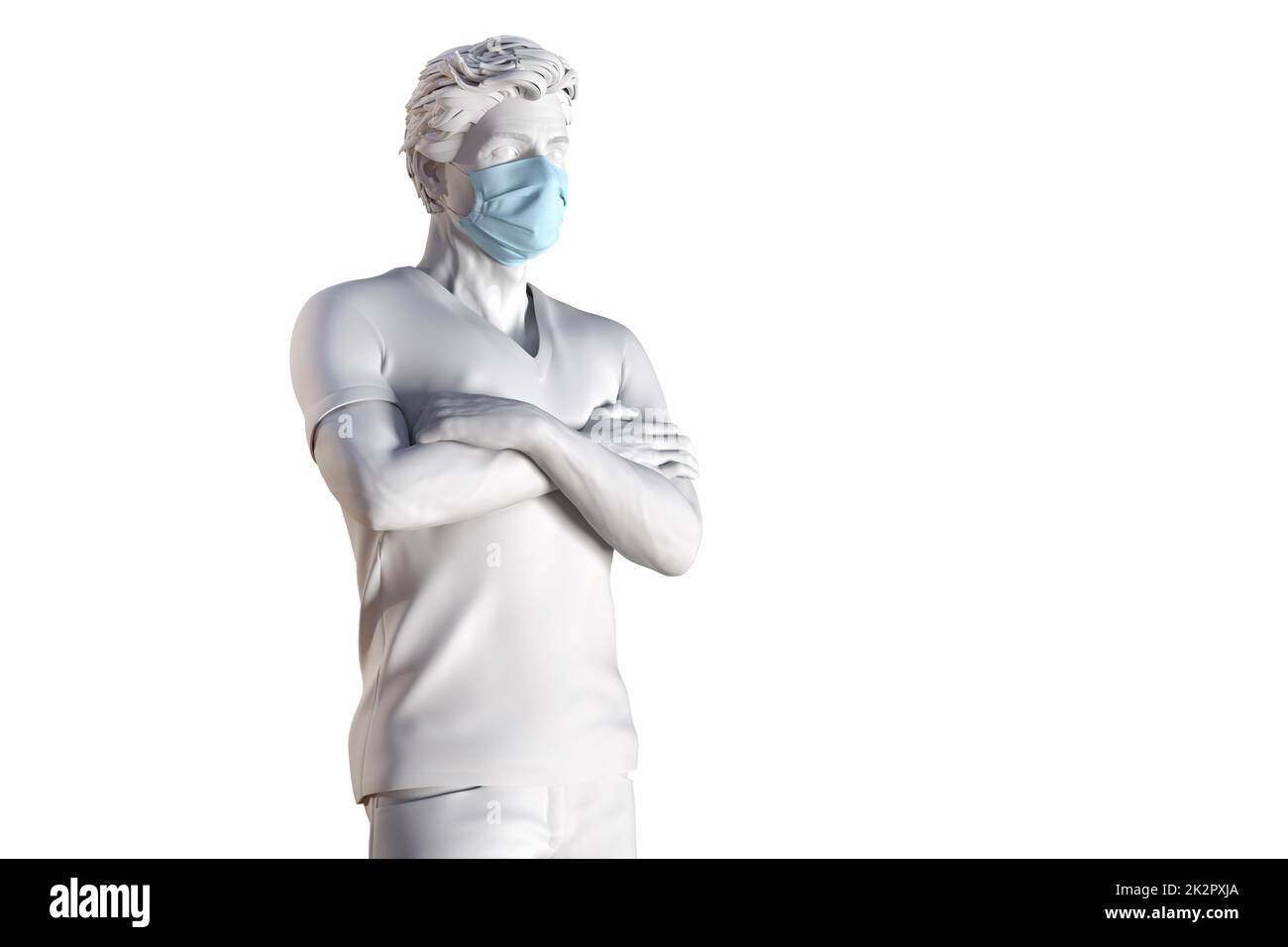 Homme confiant dans le masque médical de protection. Rendu 3D Banque D'Images