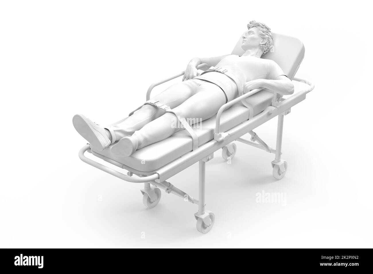 Patient inconscient allongé sur une civière. 3D illustration Banque D'Images