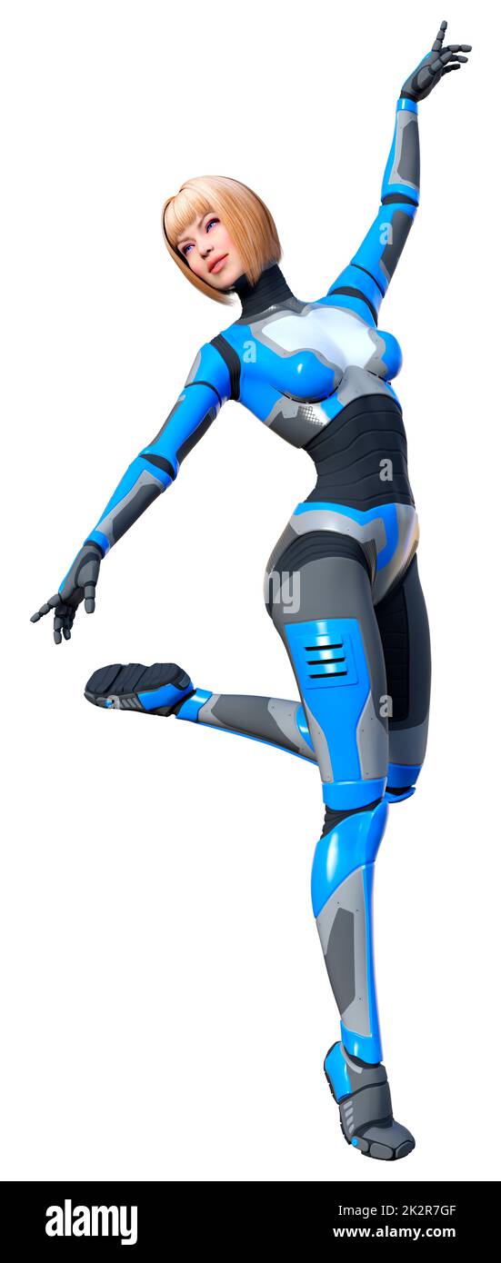 Le Rendu 3D Robot femelle on White Banque D'Images