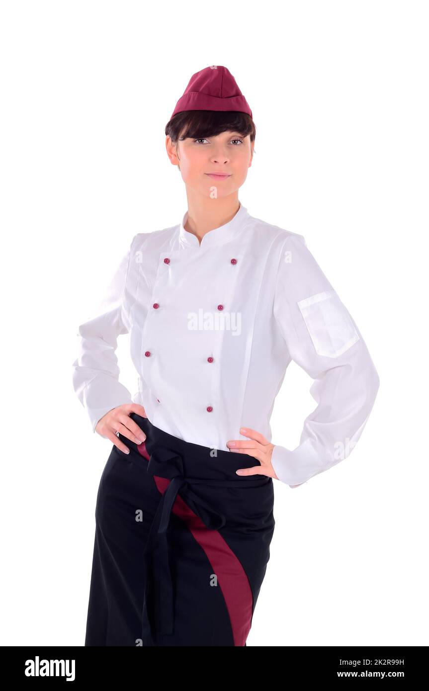 Portrait d'un cuisinier en vêtements de chef sur fond blanc Banque D'Images