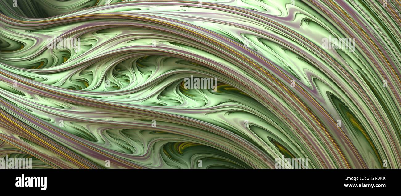 Conception Fractal abstraite générée par ordinateur. 3D aliens Illustration d'une belle vague verte fractale mathématique infinie de mandelbrot Banque D'Images