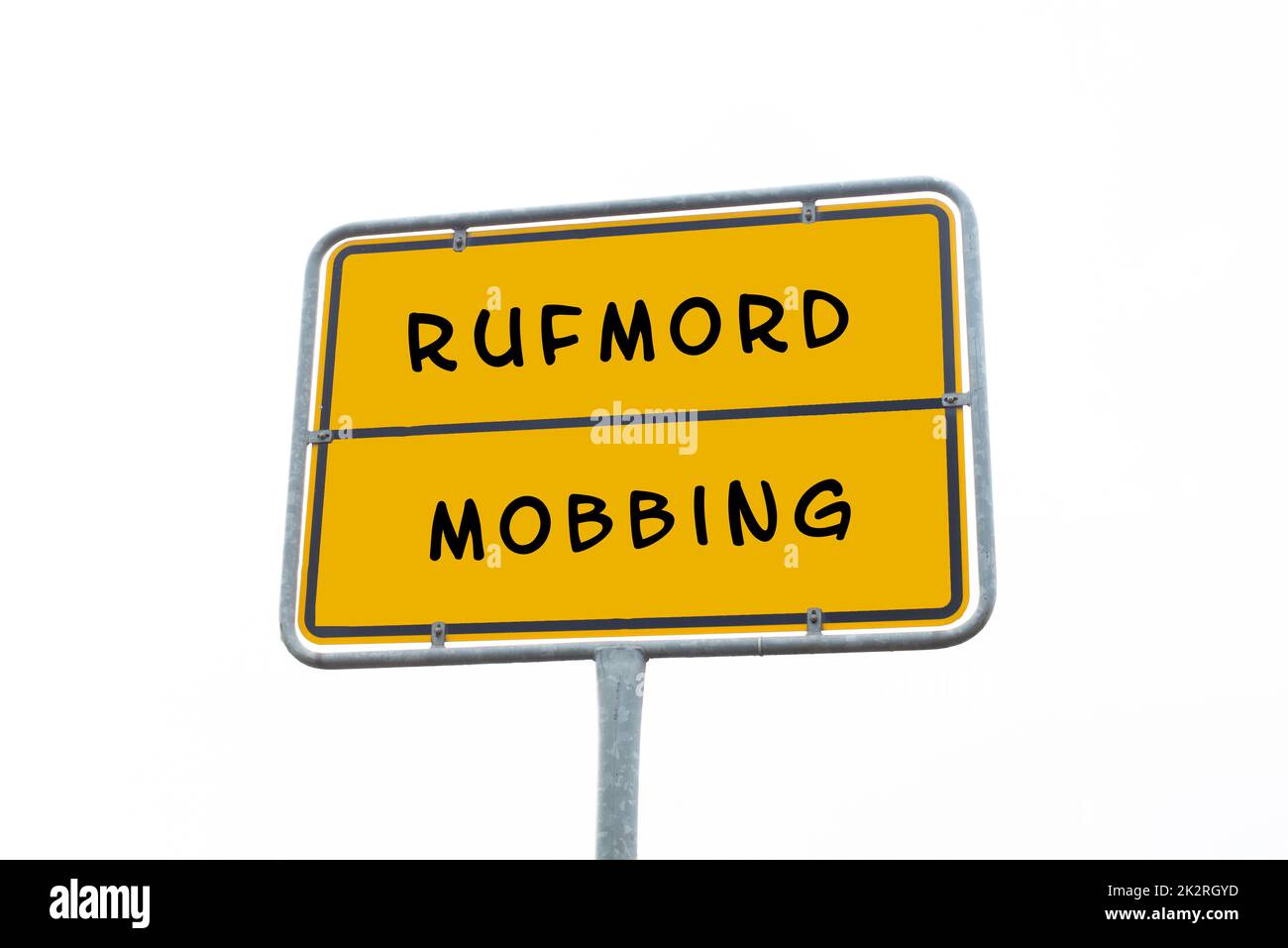 Signez avec les mots moubbing et assassinat de personnage en langue allemande, annuler la culture, l'intimidation sociale, la liberté d'expression Banque D'Images
