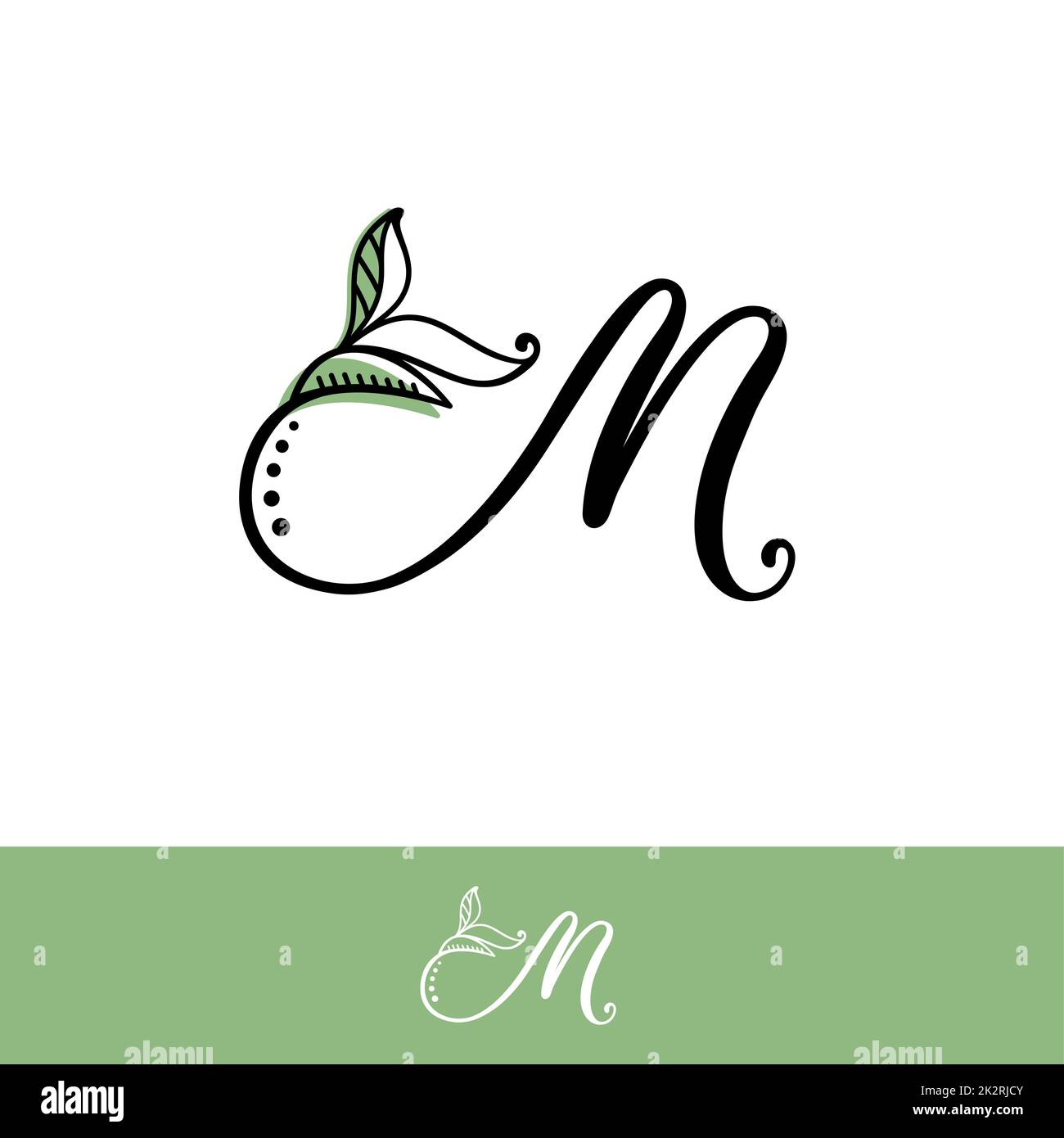 Modèle de dessin vectoriel lettre M avec logo Leaves Banque D'Images