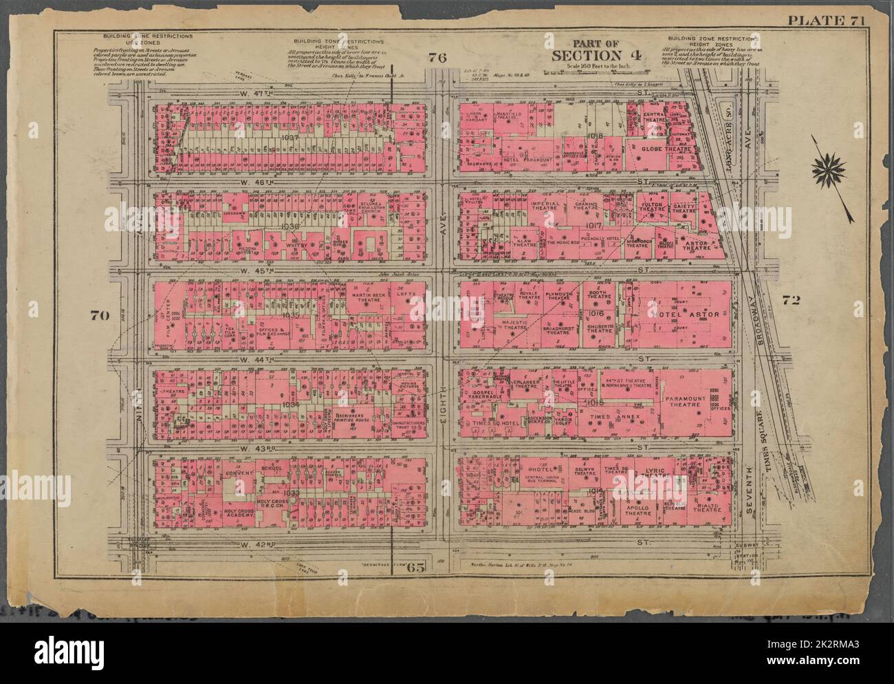 Cartographie, cartes. 1930. Lionel Pincus et Princess Firyal Map Division. Immobilier , New York (État) , New York, Manhattan (New York, New York) Plaque 71, partie de la section 4 : délimitée par la rue W. 47th, Broadway, Seventh Avenue, W. 42nd Street et Ninth Avenue Banque D'Images
