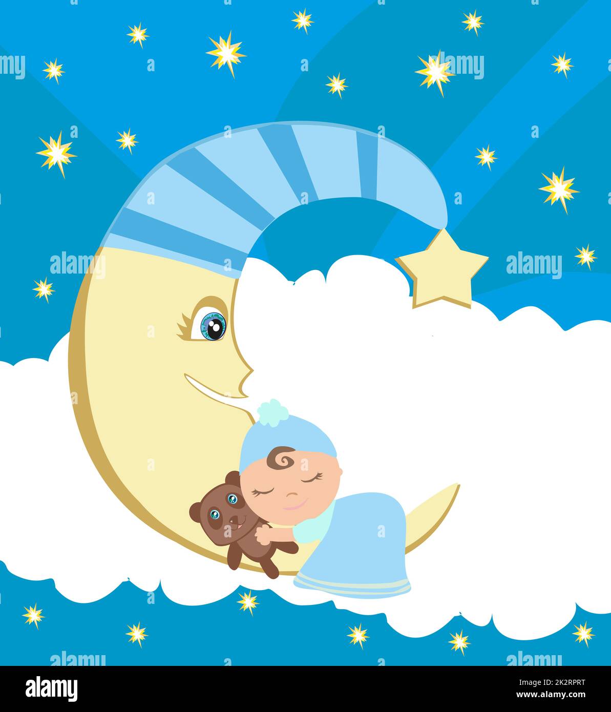 Petit garçon mignon dormant sur la lune Banque D'Images