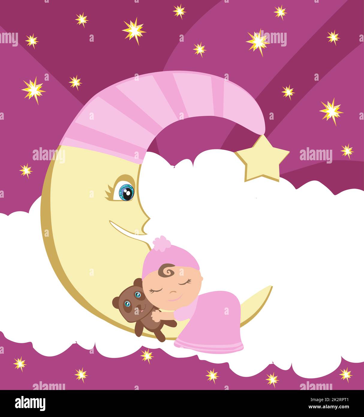 Cute little girl sleeping on moon Banque D'Images