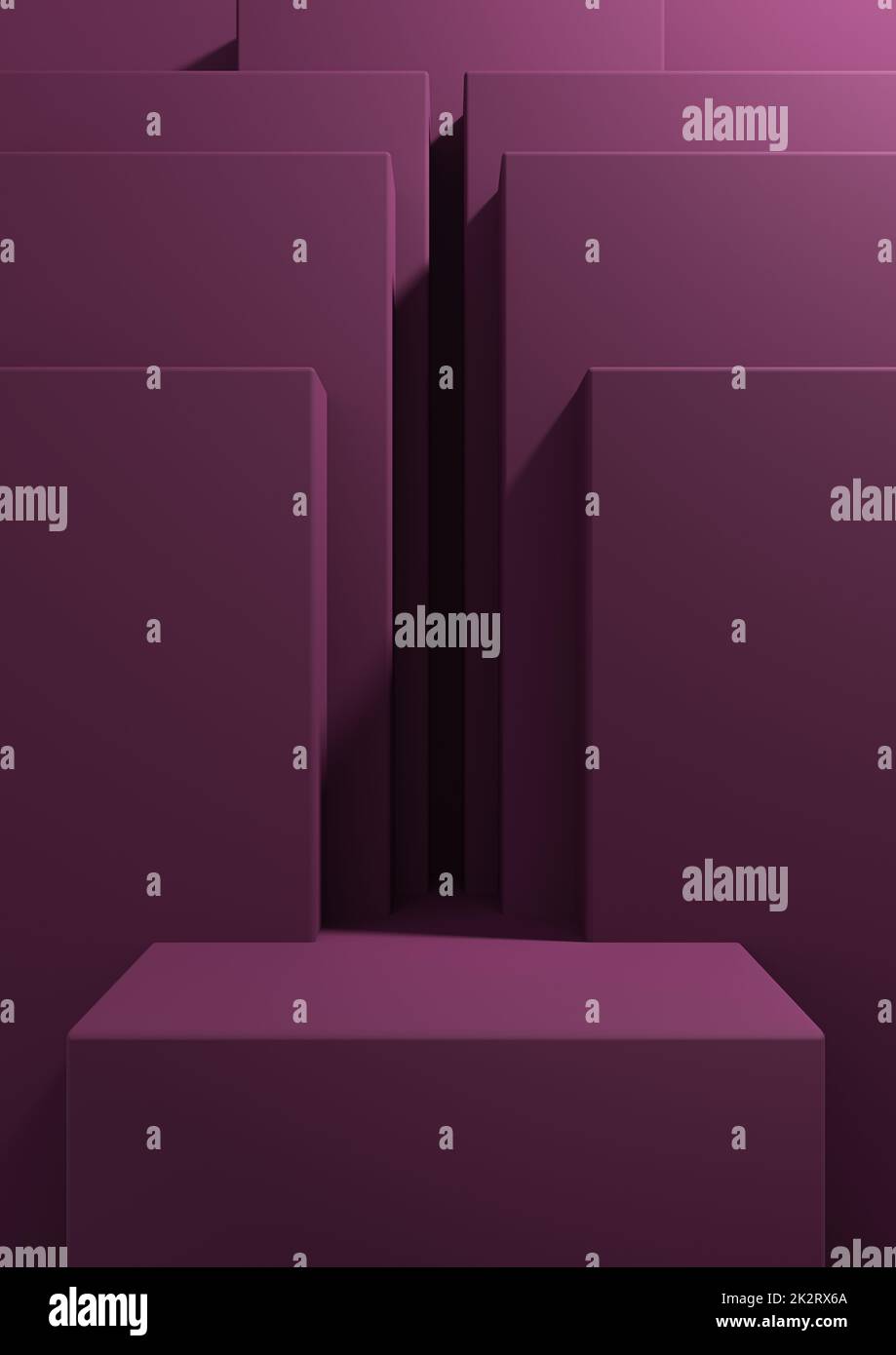 Magenta foncé, violet 3D rendant simple, minimal, fond géométrique pour le podium de produit, modèle d'affichage de support pour fond de présentation ou papier peint Banque D'Images