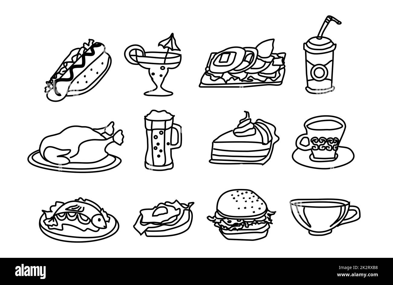 Icône alimentaire Set doodle Banque D'Images