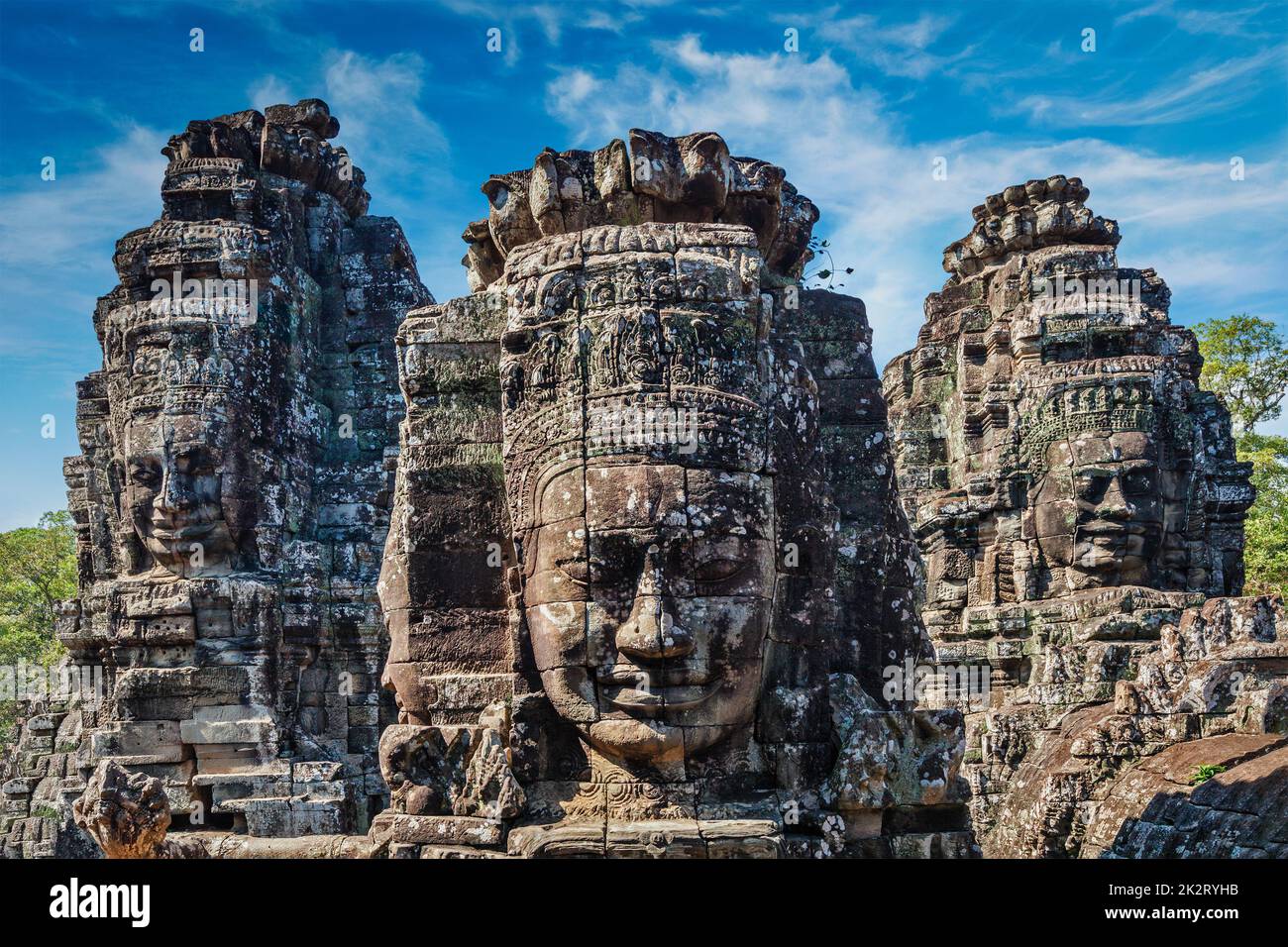 Visages de temple Bayon, Angkor, Cambodge Banque D'Images