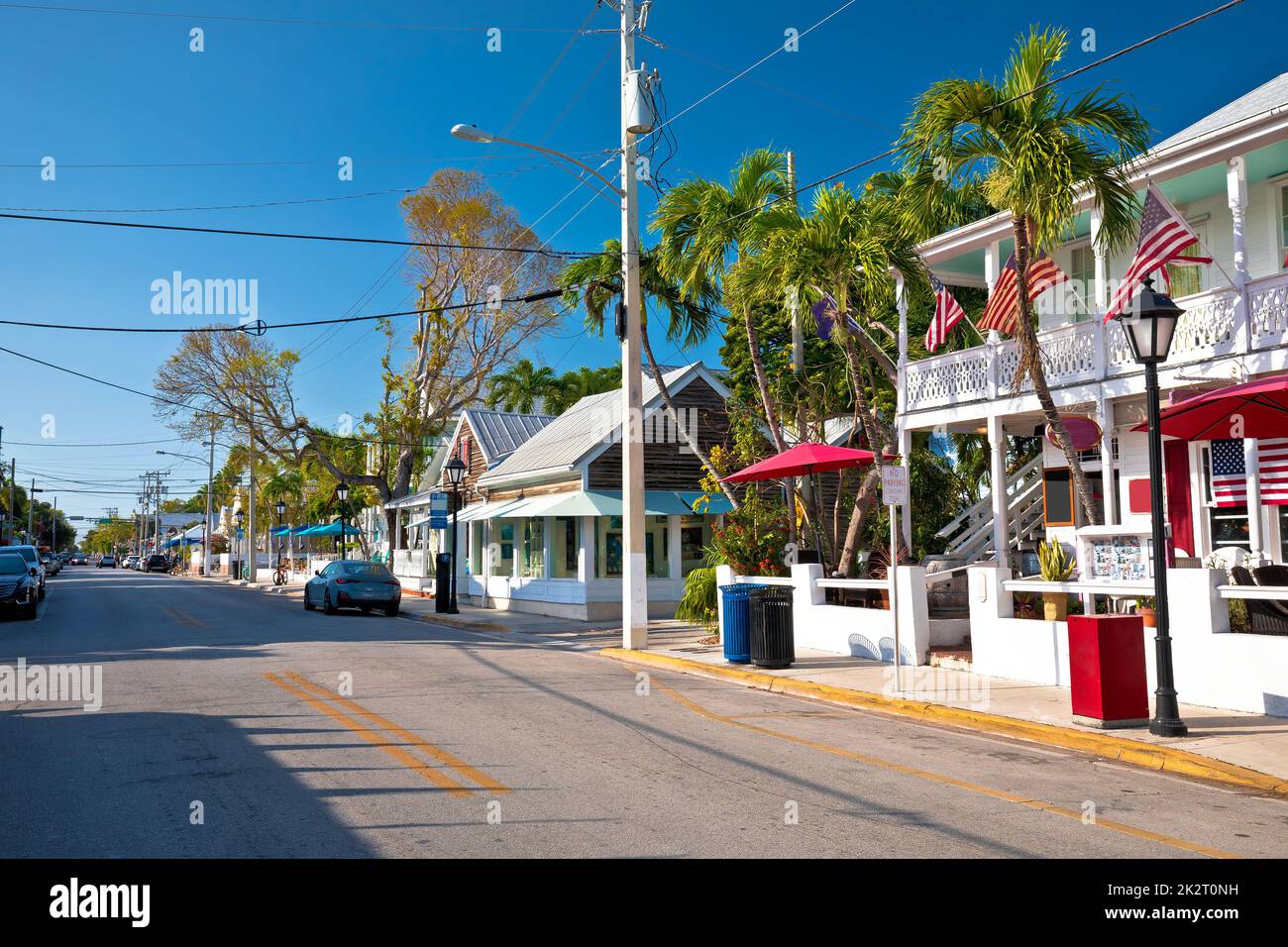 Vue sur la rue Duval célèbre de Key West, au sud de Florida Keys Banque D'Images Vue sur la rue Duval célèbre de Key West, au sud de Florida Keys Banque D'Images