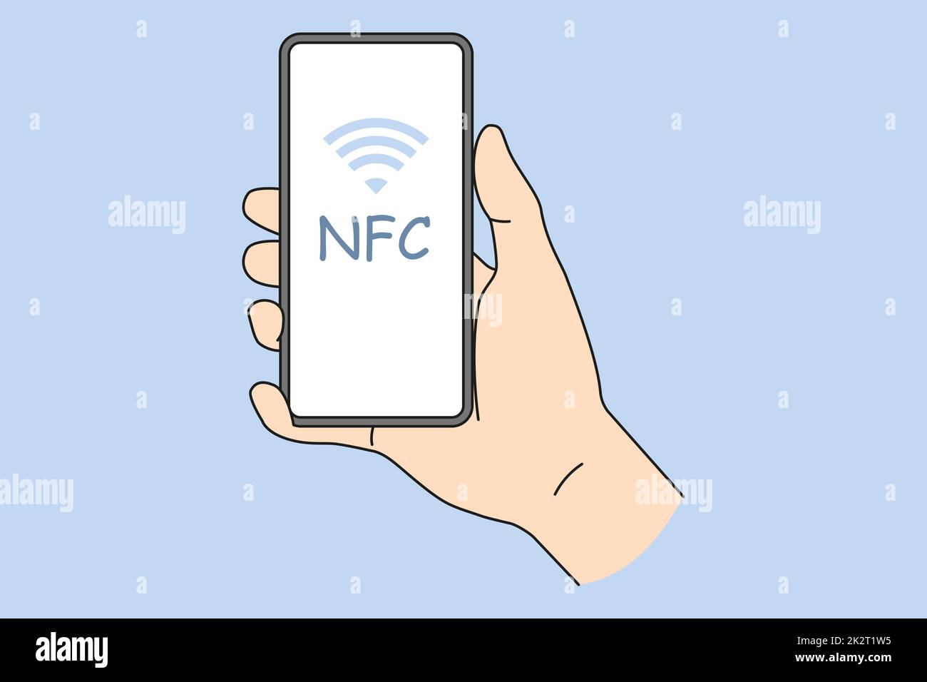 Personne tenant un téléphone portable avec NFC à l'écran Banque D'Images