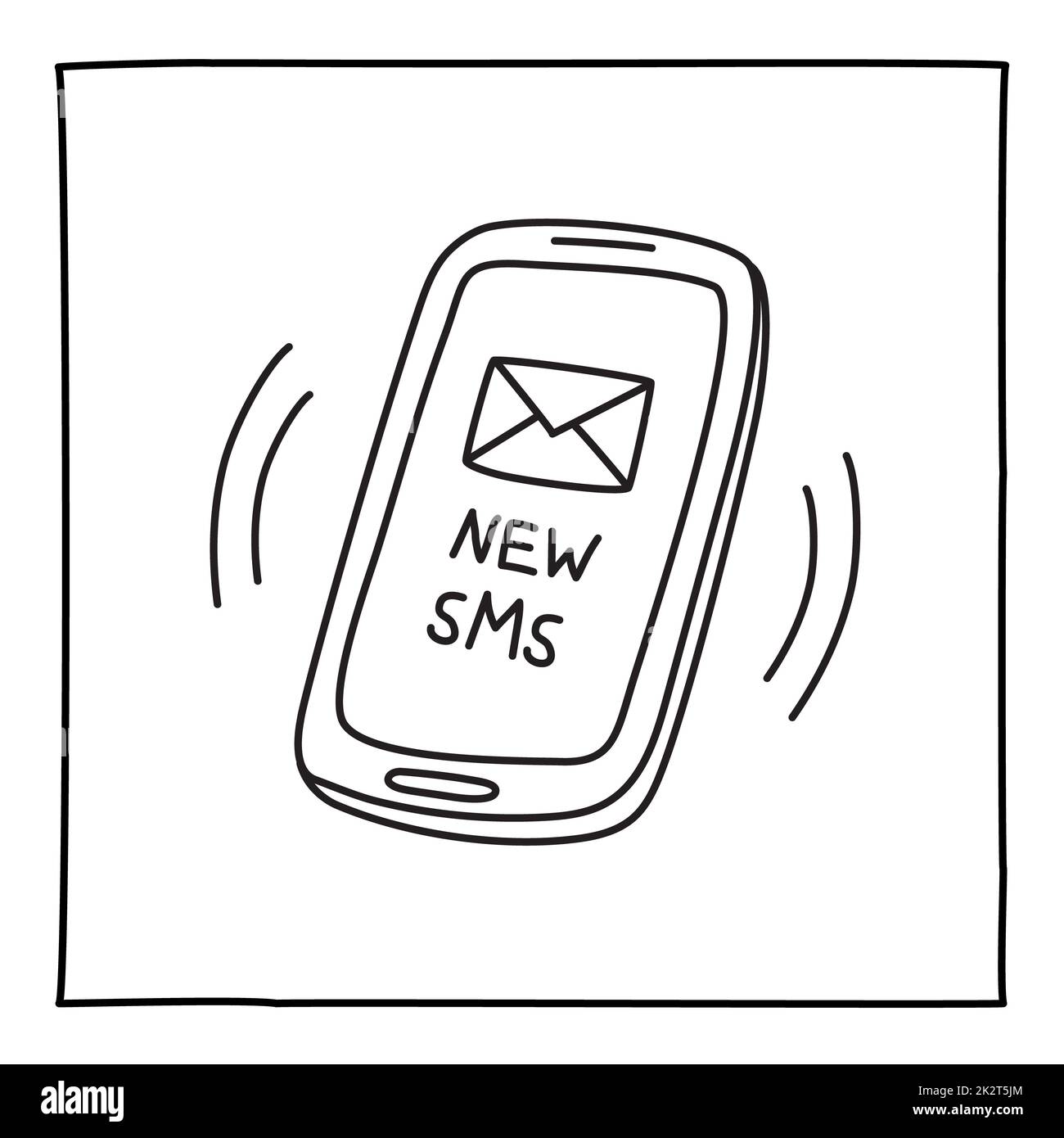 Doodle NOUVELLE icône SMS téléphone mobile main dessinée avec une ligne mince Banque D'Images