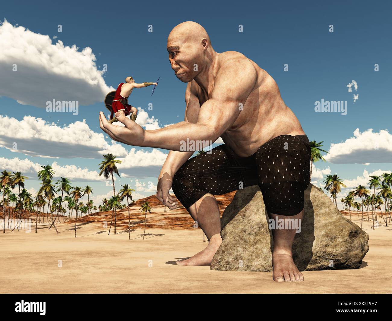 Le dieu grec Zeus et les cyclops Polyphemus dans un paysage Banque D'Images