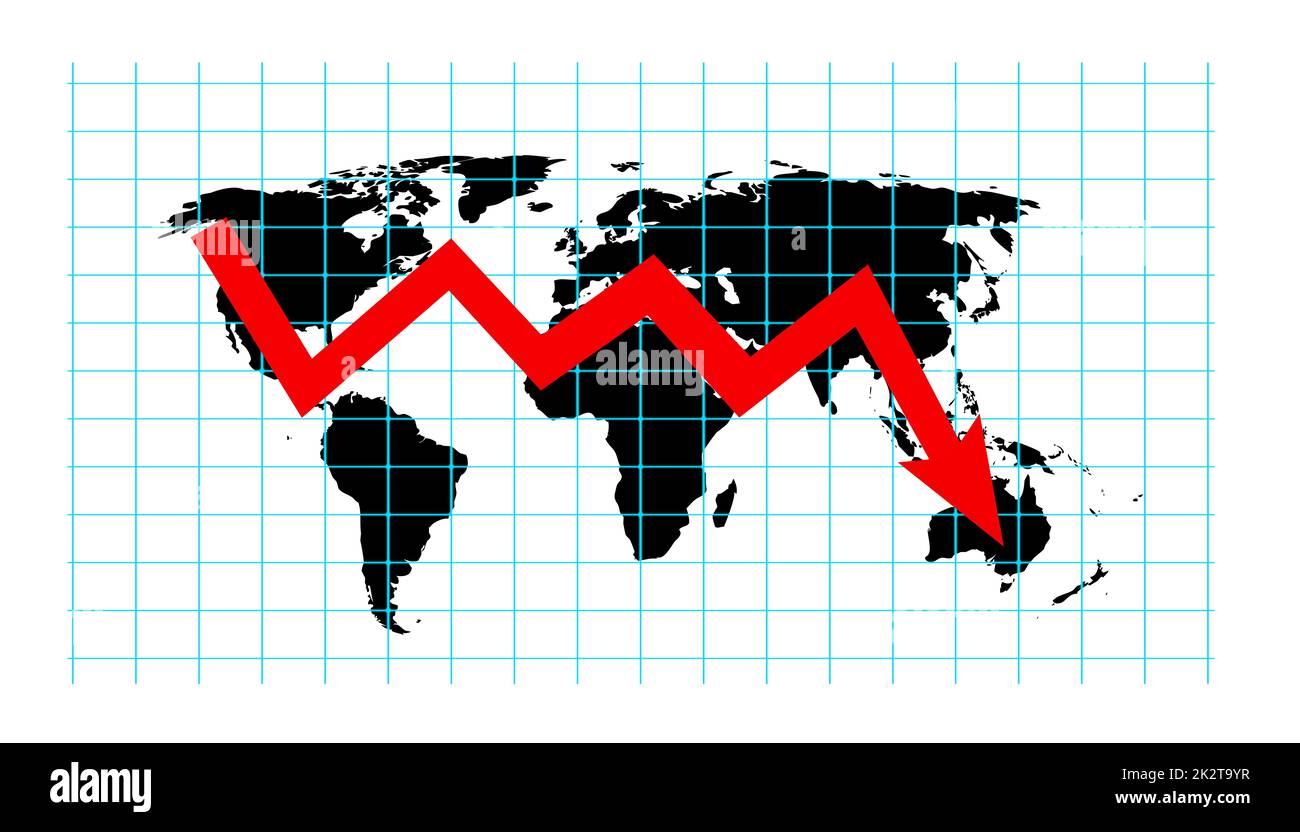 Concept économique de crise.L'économie mondiale est en baisse.illustration 3d Banque D'Images