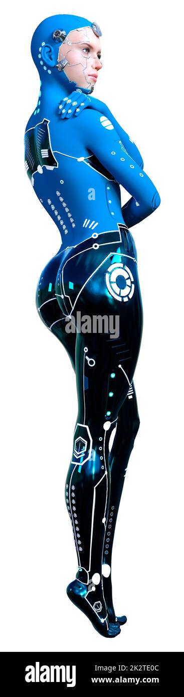 Le Rendu 3D Robot femelle on White Banque D'Images