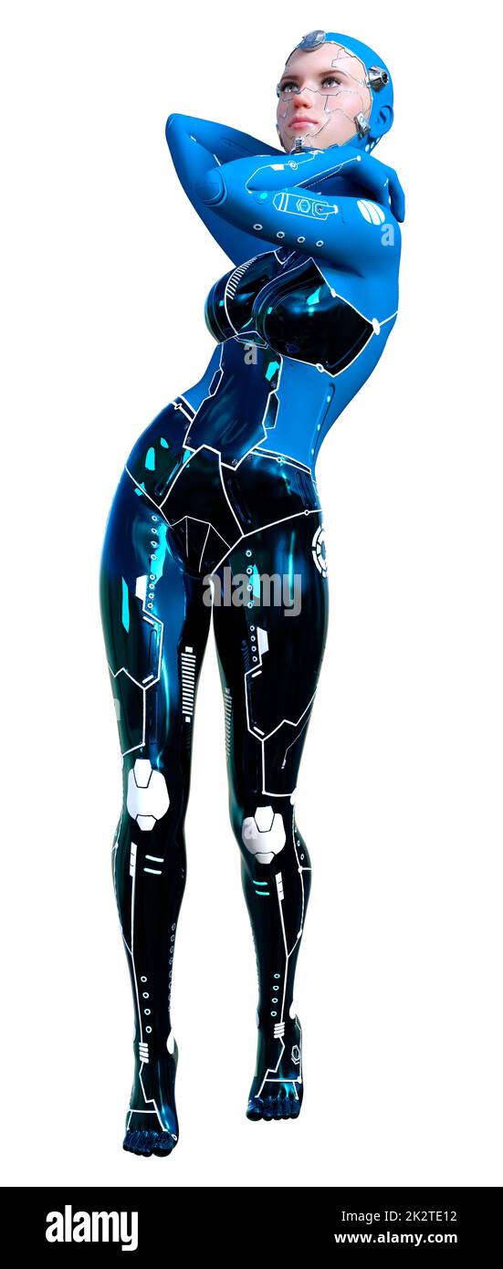 Le Rendu 3D Robot femelle on White Banque D'Images