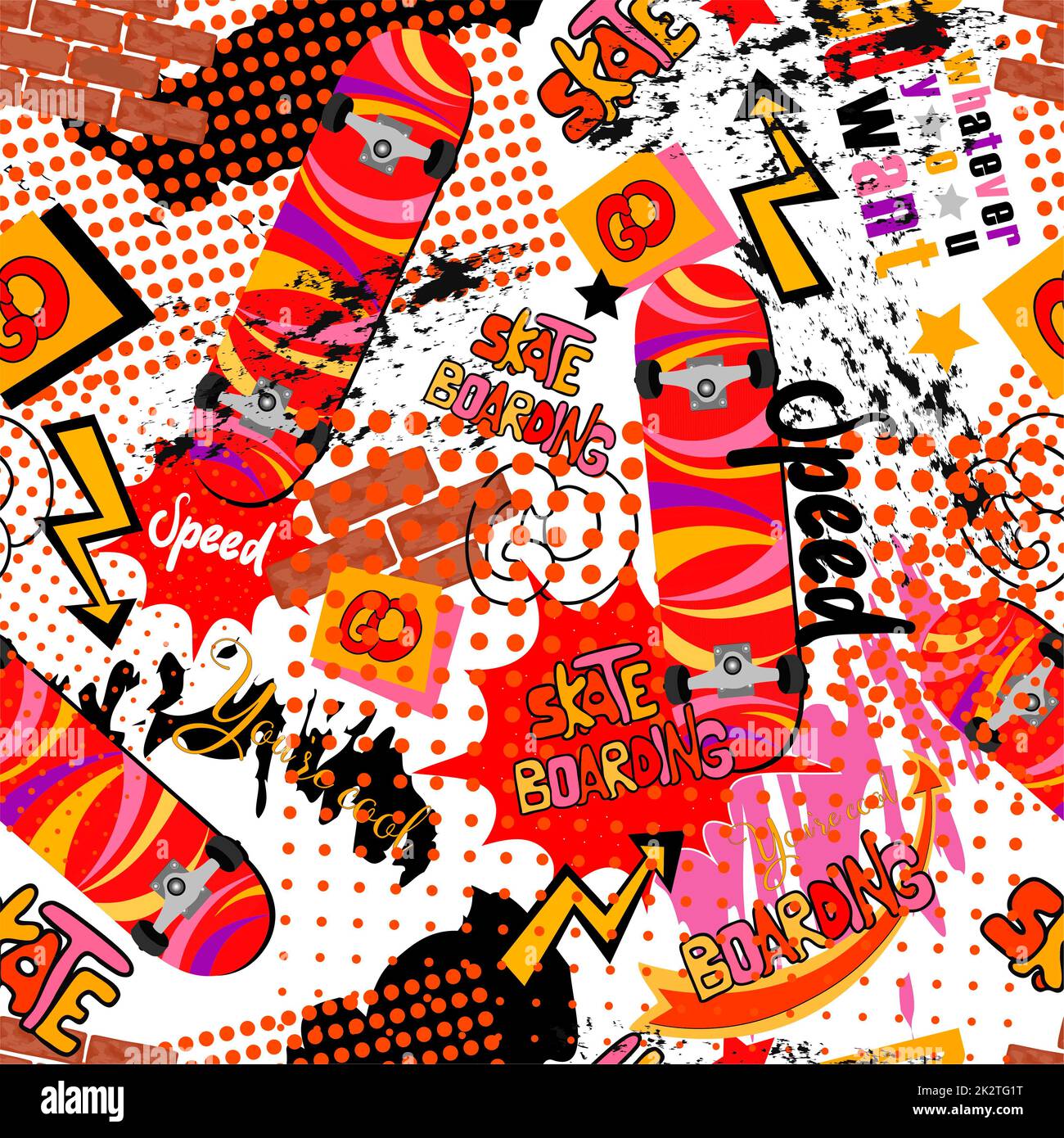Planche à roulettes sans couture. Journée de skateboard. Style moderne. Imprimé tendance pour les jeunes Banque D'Images