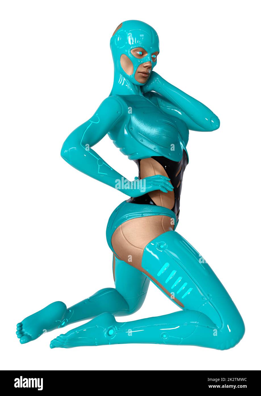 Le Rendu 3D Robot femelle on White Banque D'Images