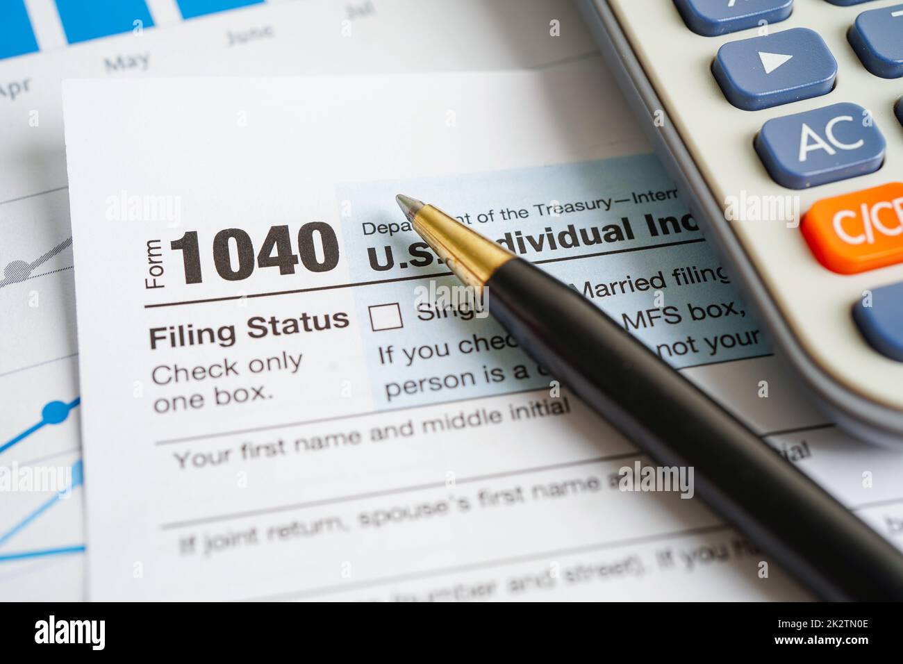 Formulaire fiscal 1040 Déclaration de revenus des particuliers des États-Unis, concept de financement des entreprises. Banque D'Images