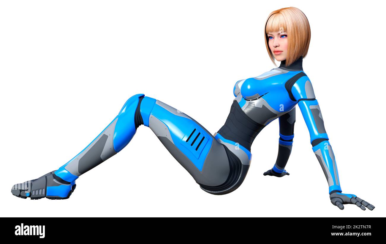 Le Rendu 3D Robot femelle on White Banque D'Images