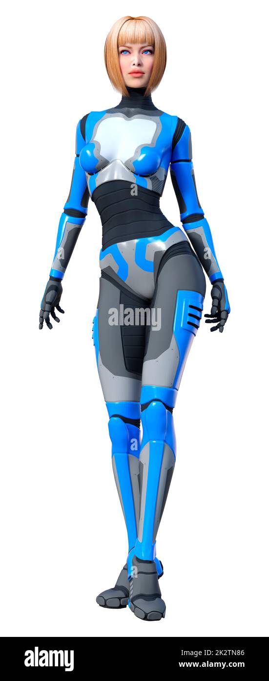 Le Rendu 3D Robot femelle on White Banque D'Images