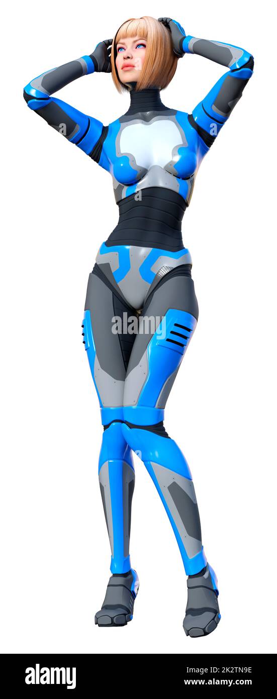 Le Rendu 3D Robot femelle on White Banque D'Images