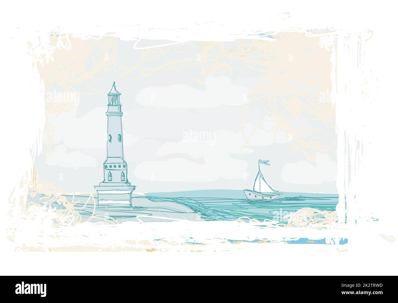 Vu d'un petit phare beach - Grunge Poster Banque D'Images