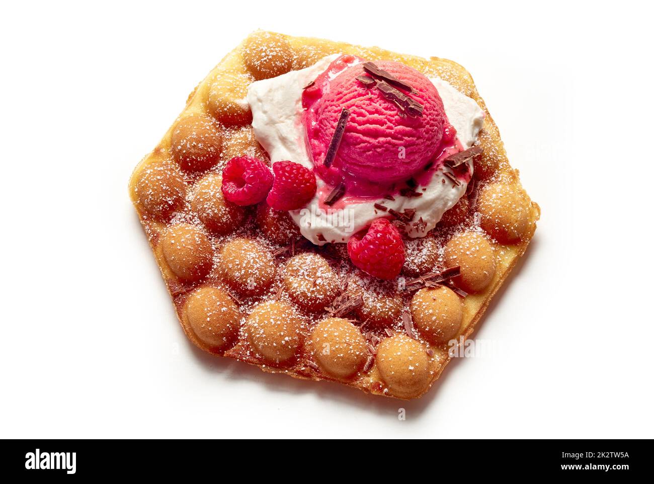 Gaufres aux œufs avec boule de glace sur la table Banque D'Images