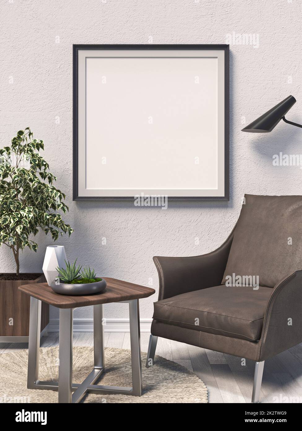 Faux cadres à poster avec fauteuil en cuir Banque D'Images
