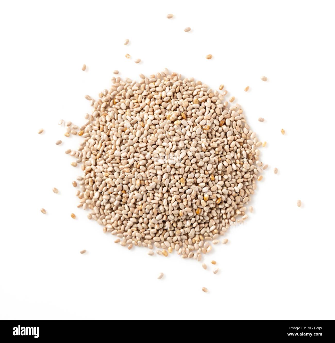 Graines de chia blanc placées sur un fond blanc Banque D'Images