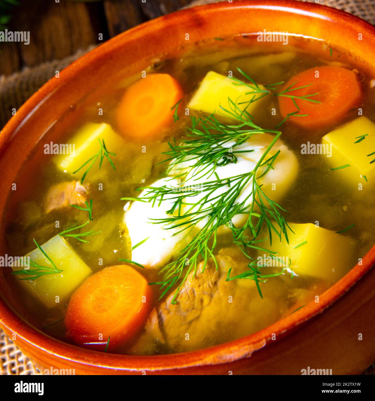 Polissez la soupe de concombre aigre avec de l'aneth Banque D'Images