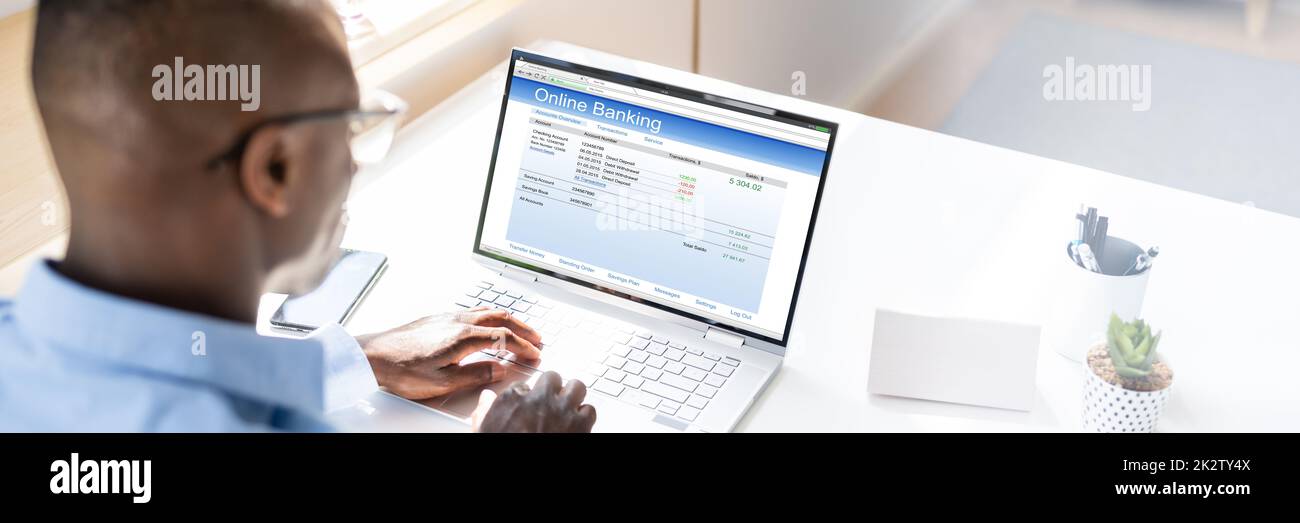 Businessman Effectuez des opérations bancaires en ligne sur ordinateur portable Banque D'Images