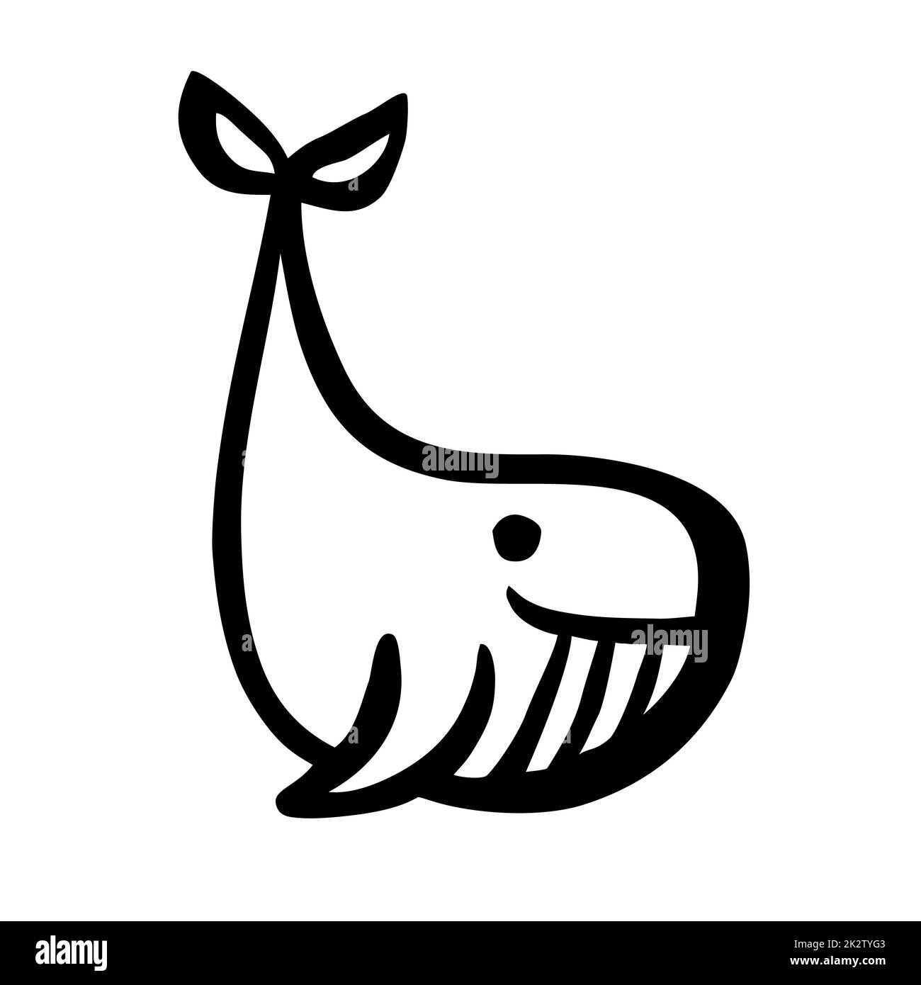 Joli dessin animé baleine peint à la main avec un trait de pinceau d'encre Banque D'Images