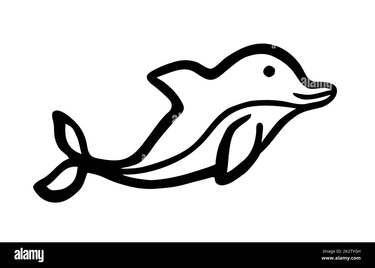 Joli dauphin de dessin animé peint à la main avec un trait de pinceau d'encre Banque D'Images